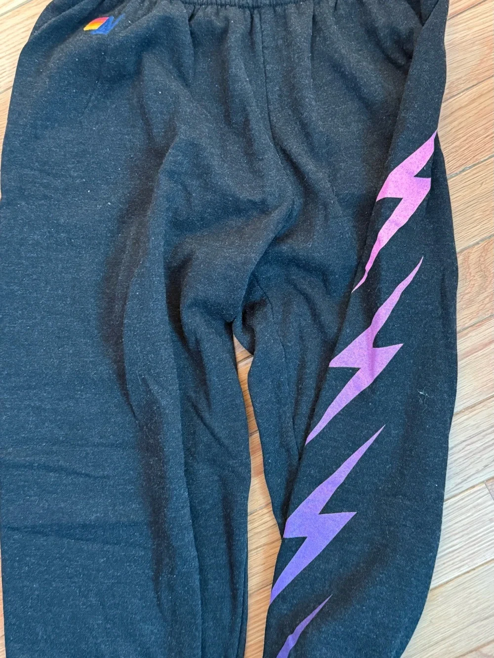 Aviator Nation *Discontinued* Black Sweatpants with Purple Lightning Stripe
